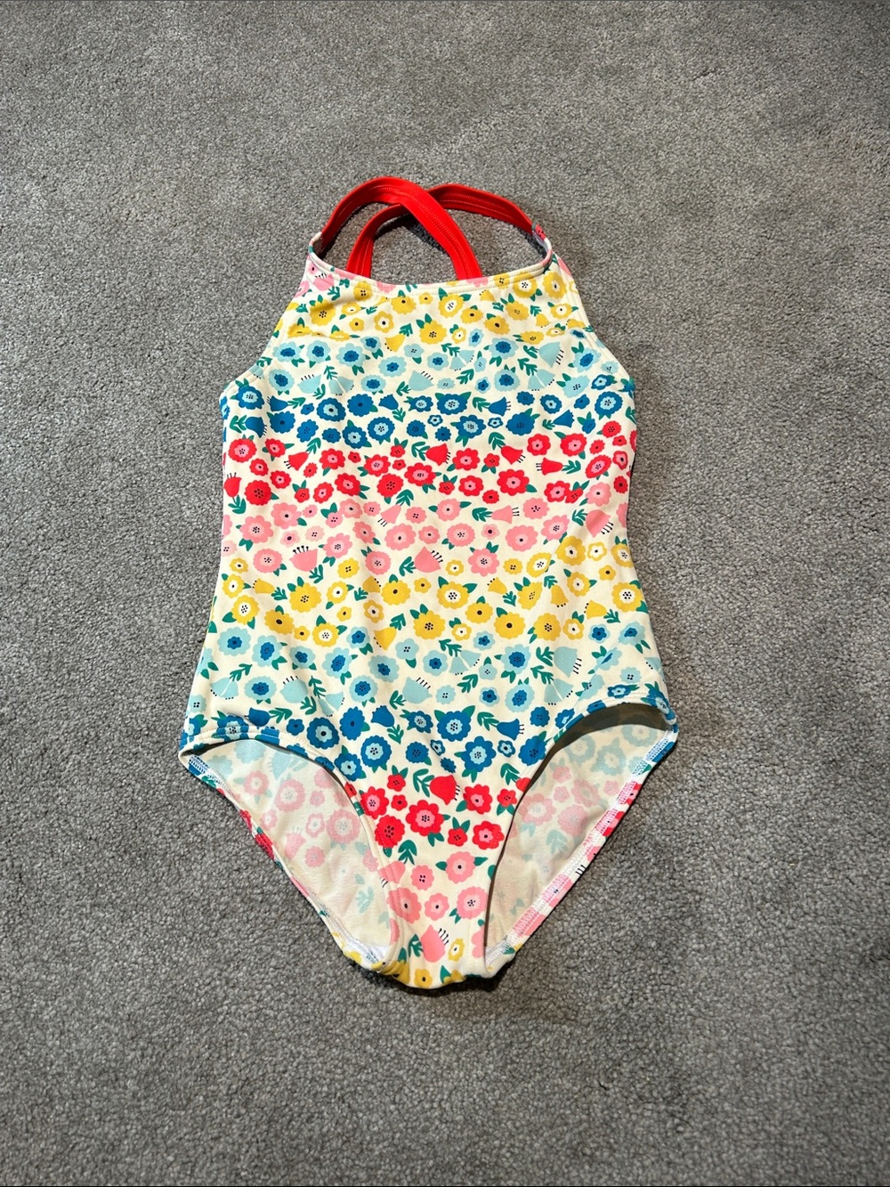 Mini Boden Girls' Floral One-Piece Swimsuit in Red, Yellow, Blue, Pink